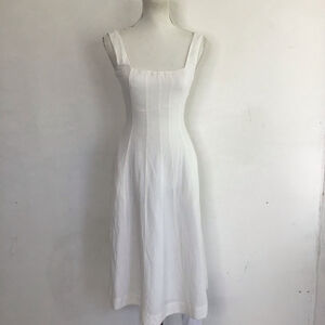 French Connection Women Elegant Vintage White Linen Blend Midi Dress Size 0